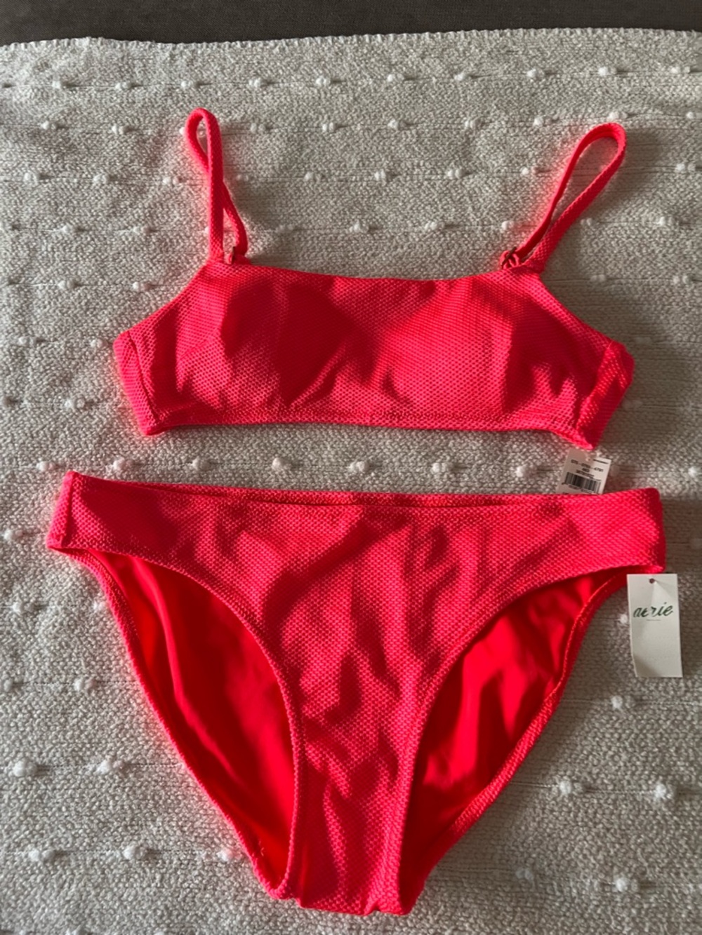 aerie Neon Pink Textured Bikini Top